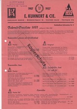 Fahrrad Preisliste E. Kuhnert & Cie. Karlsruhe FELS Markenräder 1957 Typen Preis
