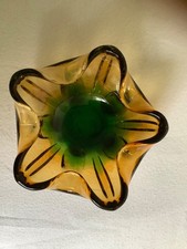 Schöner Midcentury Murano Glas Schale Aschenbecher um 1950er blau gelbgrün