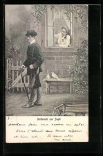 Ansichtskarte Jäger mit Gewehr beim Aufbruch zur Jagd 1904 