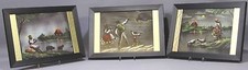 3 Alte Seidenbilder unter Glas