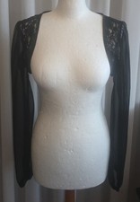 Black 36/ 38Lace Long Sleeve BOLERO Cardigan SPITZE Stole  Transparent CHIFFON 