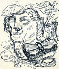 Hans Orlowski 1894-1967 Insterburg Berlin / Tuschzeichnung Büste Schmetterling