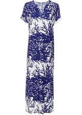 Kaftan-Kleid Gr. 40/42 Weiss Blau Floral Damen Maxi Freizeitkleid Neu*