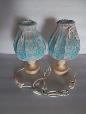 Nachttisch - Leuchten mit Druckschalter Schirm hellblau geblümt  2Stück neuwert.