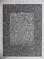 Holzschnitt: Werner Bunz Plakat Einladung, Schreibklasse Hamburg Buchstabenkunst