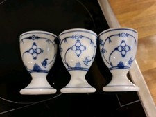 3 STROHBLUME Indisch Blau ~ Alt Antik Eierbecher auf Fuß handbemalt Porzellan