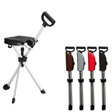 2in1 Gehstock mit Sitz Chair Klapphocker+Wanderstock Ultraleicht+Tragbar Schwaz