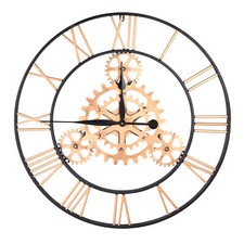 Wanduhr 75cm mit Bewegliche Zahnrad, Vintage Retro Industriell Metall Wanduhr