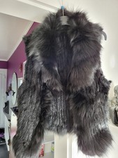NEU Pelz Weste Echtfell Kaninchen mit Fuchskragen ca. Gr. M braun fast schwarz