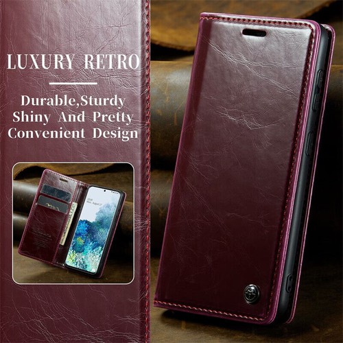 Magnetic leather wallet case - leather,