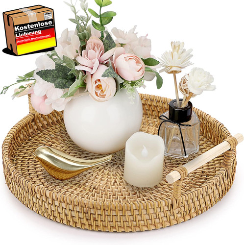 Runder rattan serviertablett - runder,