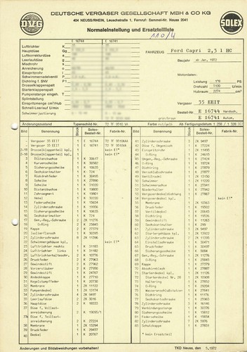 Datenblatt einstelldaten solex - datenblatt,