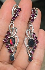 925Silber OHRRINGE HÄNGER Echte Edelsteine Opal, Rhodolith 14k Weißvergoldung...