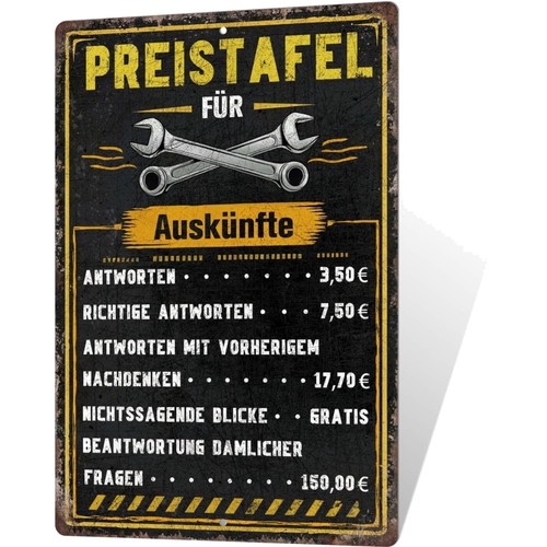 Preistafel blechschild - preistafel,