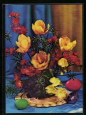 3D-AK Blumenstrauß mit Tulpen und bunten Eiern zu Ostern 