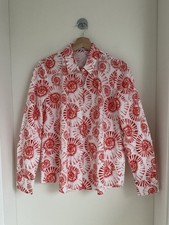 PETER HAHN Damen Langarm Bluse 40 Orange Rot Weiß Gemustert 100% Baumwolle 