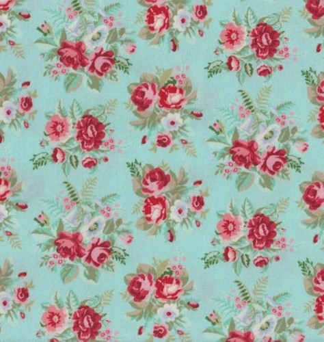 Baumwolle rosen blautürkis - baumwolle,
