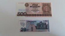 DDR--20 Mark DDR Geldschein Sonderdruck von 1989+500 Mark 1985 Aufdruck--FALSCH