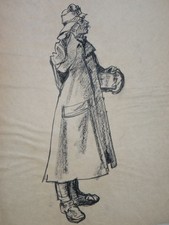 Grüßender Soldat Nachlass Hans Strohofer Tusche-Zeichnung Profil Ganzfigur 1916