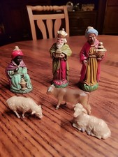 Vintage Große Krippen Figuren  Kunststoff Drei Könige 9-13 cm und 3 Tiere