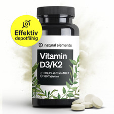 Vitamin D3 K2 5000 I.E. Depot 180 Tabletten hochdosiert - NATURAL ELEMENTS