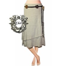 KLAUS THIERSCHMIDT Schurwolle Leinen Zipfel Lagenlook Rock Hüftrock Gr.36 38