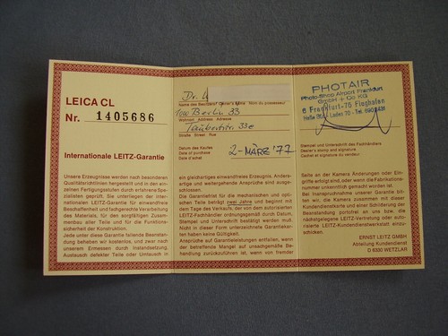 Leitz leica garantie - leitz, cl