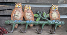 ❤️  4er Hakenleiste Eulen farbig  Wandhaken Gusseisen Antiklook Vintage ❤️