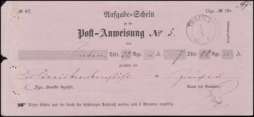 Sachsen postanweisung - sachsen:,