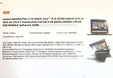 Laptop Lenovo IdeaPad Flex 2 ~ 15 Zoll ~ i5 ~ Win 10 ~ Touchscreen ~ klappbar