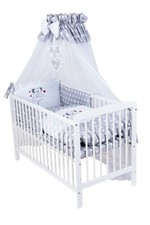 Babybett J mit 10tlg Komplett-Set Bettwäsche Matratze Nestchen Maus grau Neu
