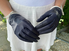 Elegante Lederhandschuhe Damen dunkelblau 7,5