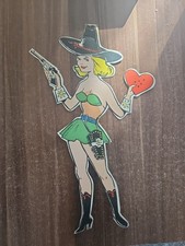 Werbe Pappfigur/Frau Im Cowboy Kostüm/1960er/26×8cm/Original 