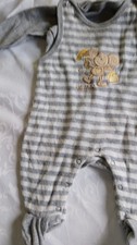 2 teiliger Baby Strampler Lillebi  ,Gr. 50/56 ,grau weiss ,Baumwolle,40°, Maus