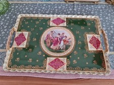 Antikes Porzellan Tablett VICTORIA CZECHOSLOVAKIA Bindenschild blau 35x23x3 cm