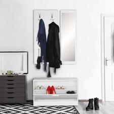 Garderobe Flurgarderobe Paneel Wandgarderobe Spiegel Komplett Set Kompakt Weiß
