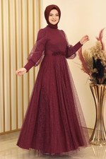 Abendkleid silbriges Tüllkleid Abiye Abaya Hijab Kleid Maxikleid 