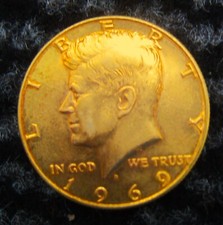 Münze Half Dollar John.F.Kennedy USA vergoldet / 1969