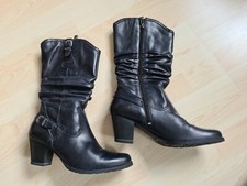 WIE NEU Tamaris STIEFEL Gr 41 ECHT LEDER Cowboystiefel Vintage schwarz TOP