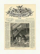 Große Fütterung Schlesinger Kinder Hasen Kaninchen Stall Heu Holzstich E 3046