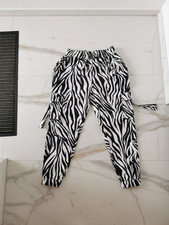 Neue Cargo Hose weit Raver techno Joggpant Jogginghose Zebra schwarz weiß L