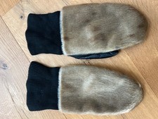Handschuhe Fäustlinge Leder mit Fell retro