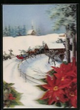 3D-AK Schlitten gezogen von einem Pferd fährt durch einen Ort 