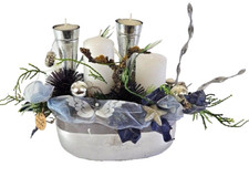 Casa-Poador Weihnachtsgesteck künstliche Tanne Silber Grau Teelichter Kerze Deko