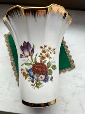  Porzellanvase Kleiber Regnitzlosau Blumen Goldrand  West Germany