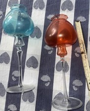 2 Dekogläser, Kerzenleuchter 24 cm hoch, aus DDR, Lauscha Glaskunst mundgeblasen