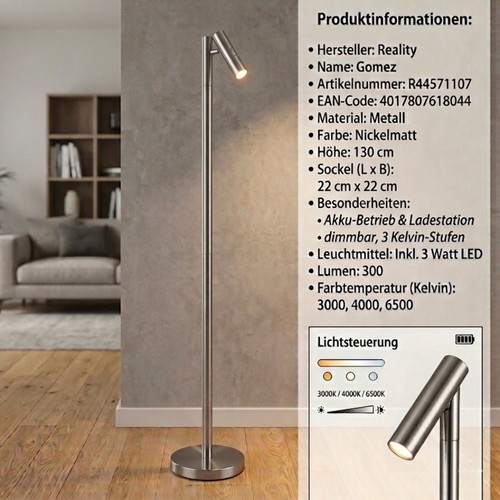Akku stehleuchte led - akku-stehleuchte, 3w