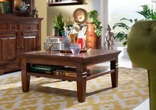 Sofatisch Holztisch Wohnzimmertisch 85x85 Akazie massiv Holz dunkel kolonial