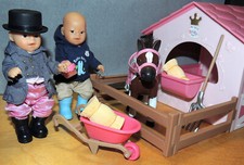 Zapf Mini Baby Born Pferd Stall 2 Puppen mit Zubehör neuwertig