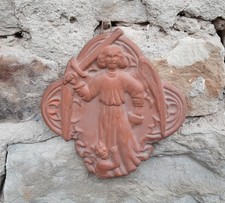 ***KARLSRUHER MAJOLIKA*WANDRELIEF*KERAMIK*ERZENGEL MICHAEL*WAPPEN SCHOPFHEIM***